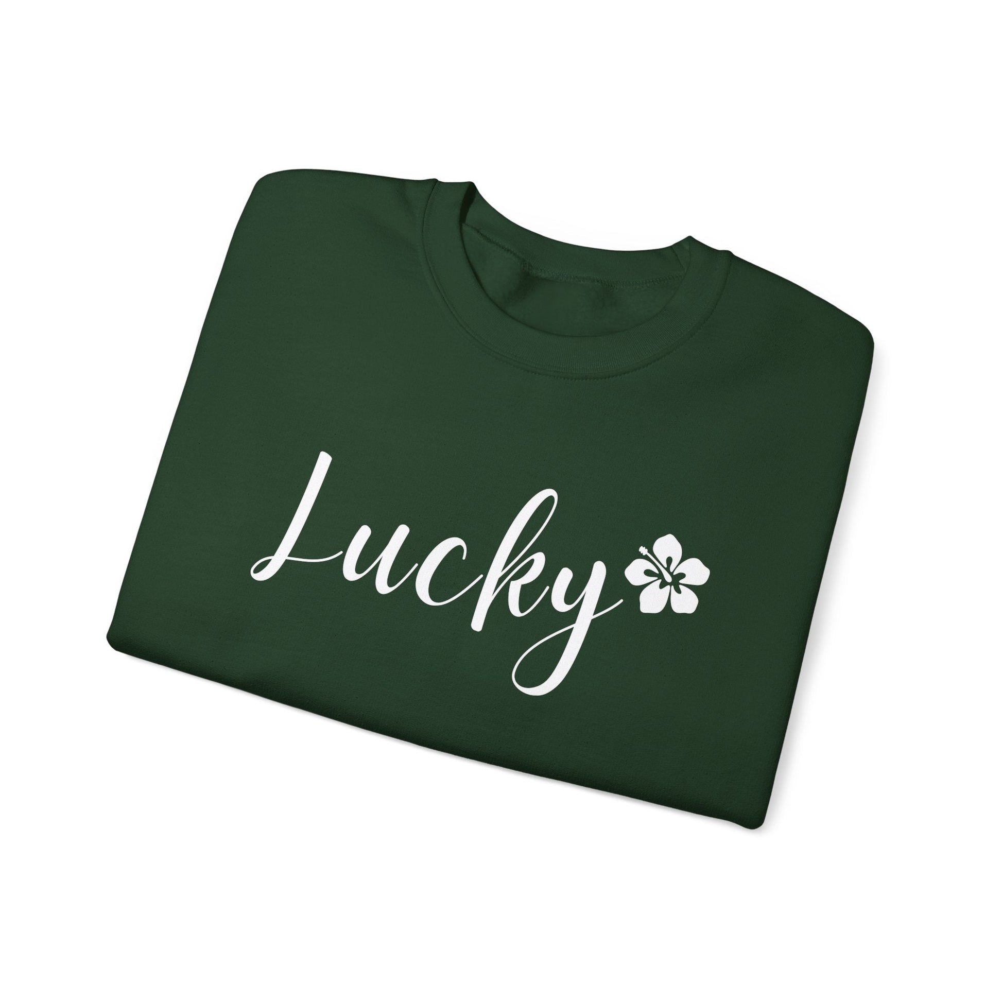 Lucky Script Hibiscus Unisex Heavy Blend Crewneck Sweatshirt - Global Village Kailua Boutique