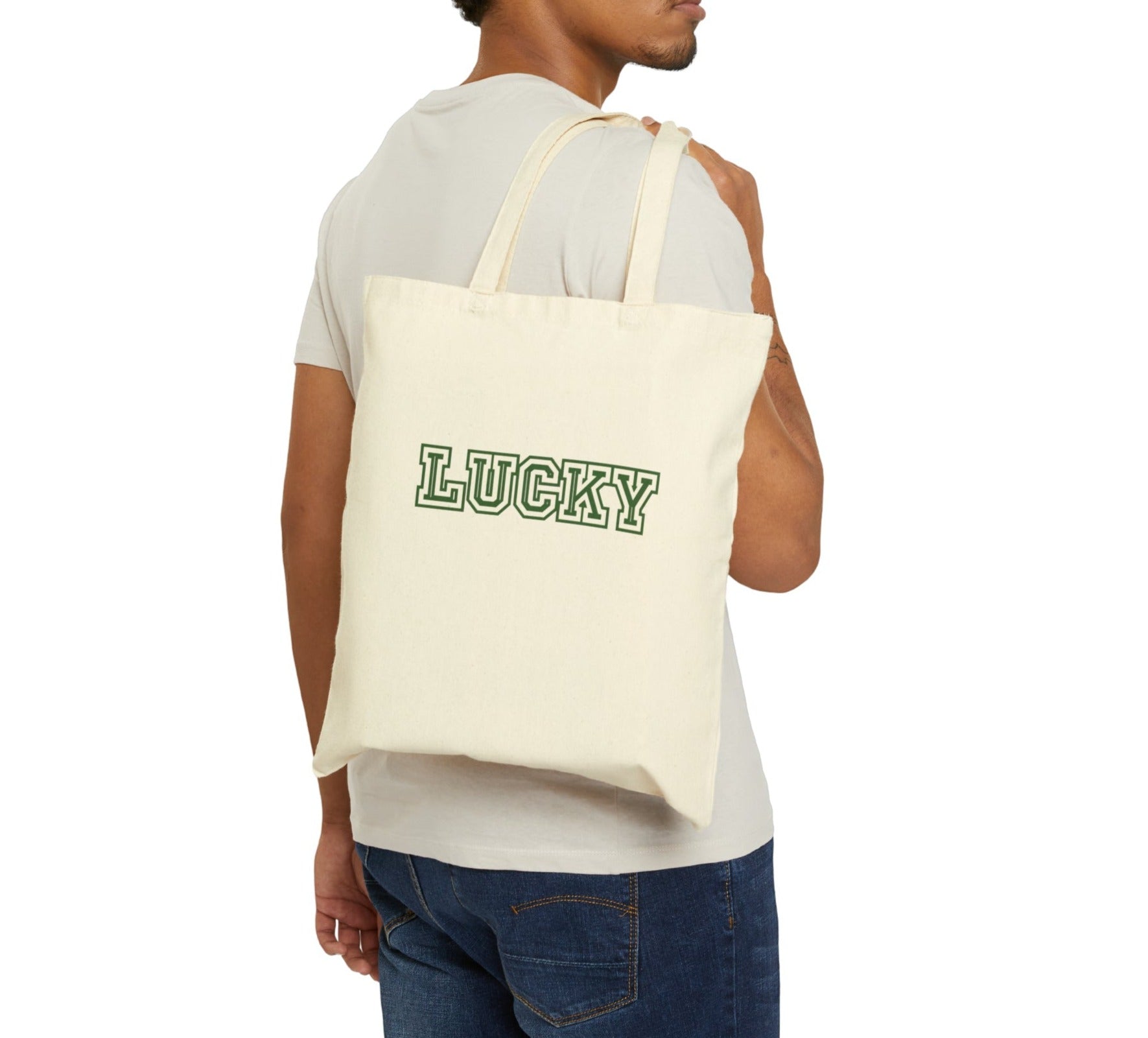 Lucky Varsity Cotton Canvas Tote Bag - Global Village Kailua Boutique