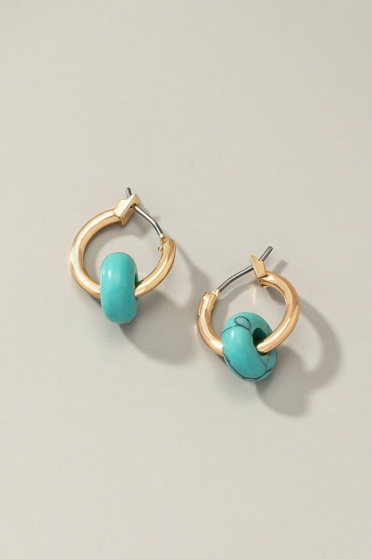 Mini hoop earrings with donut shape natural stone - Global Village Kailua Boutique
