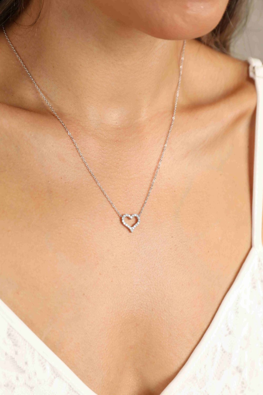 Moissanite Platinum-Plated Heart Necklace - Global Village Kailua Boutique