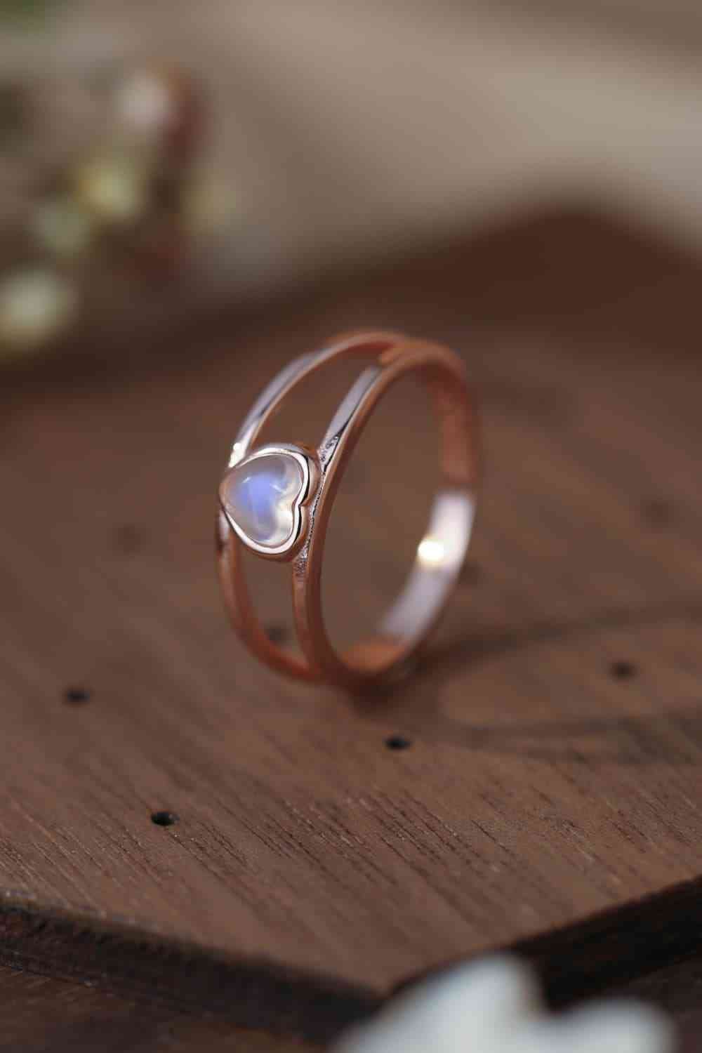 Moonstone Heart 925 Sterling Silver Ring - Global Village Kailua Boutique