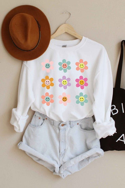 Smiley Flower Graphic Sweatshirt Global Village Kailua Boutique