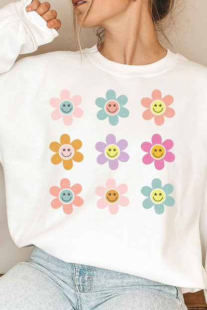 Smiley Flower Graphic Sweatshirt Global Village Kailua Boutique