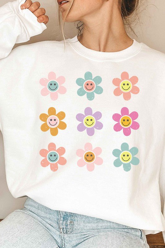Smiley Flower Graphic Sweatshirt Global Village Kailua Boutique