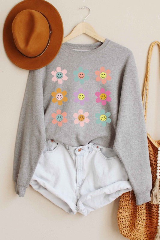 Smiley Flower Graphic Sweatshirt Global Village Kailua Boutique