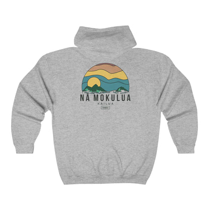 Nā Mokulua Wavy Unisex Full Zip Hooded Sweatshirt - Global Village Kailua Boutique