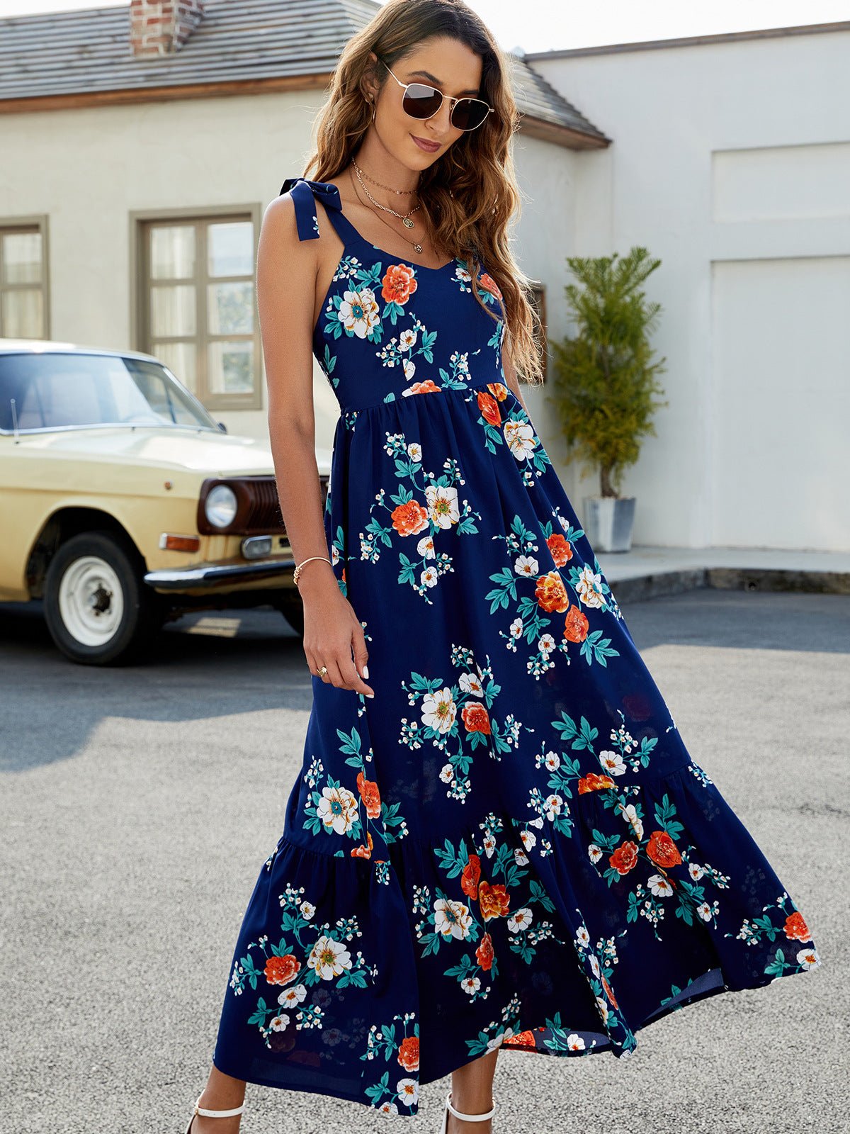 Navy Floral Maxi Dress - Global Village Kailua Boutique