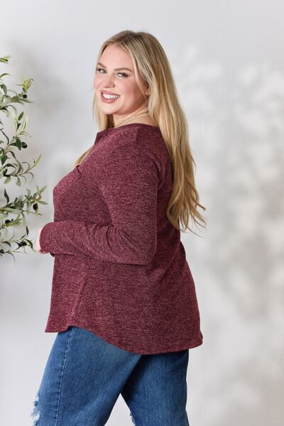 Notched Long Sleeve Top - Global Village Kailua Boutique