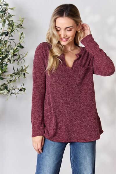 Notched Long Sleeve Top - Global Village Kailua Boutique