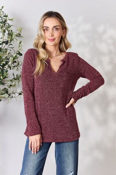Notched Long Sleeve Top - Global Village Kailua Boutique
