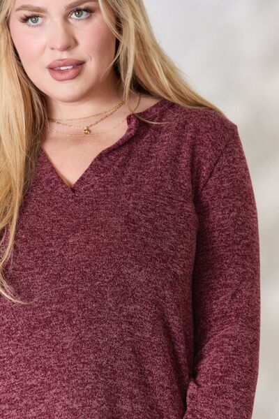 Notched Long Sleeve Top - Global Village Kailua Boutique