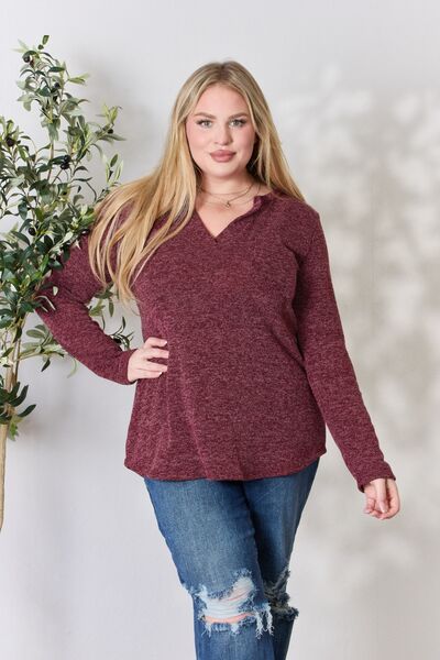 Notched Long Sleeve Top - Global Village Kailua Boutique