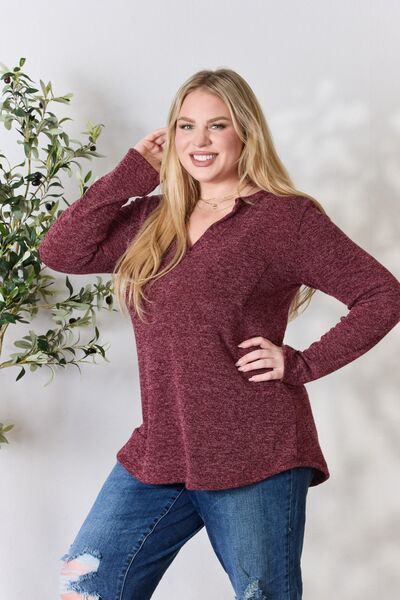 Notched Long Sleeve Top - Global Village Kailua Boutique