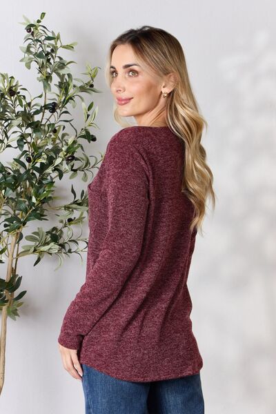 Notched Long Sleeve Top - Global Village Kailua Boutique