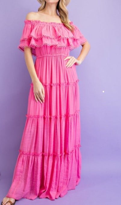 Off the Shoulder Ruffle Maxi Dress - Global Village Kailua Boutique