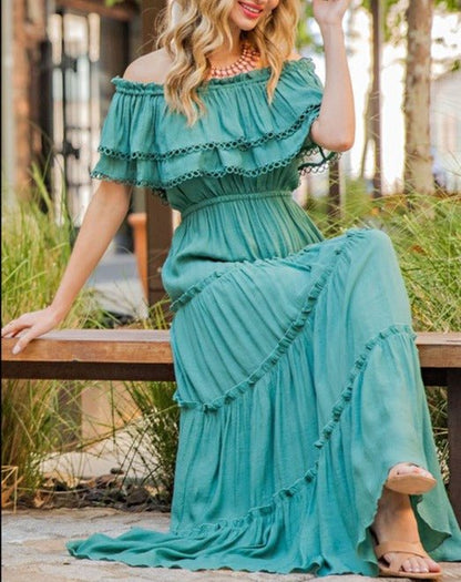 Off the Shoulder Ruffle Maxi Dress - Global Village Kailua Boutique