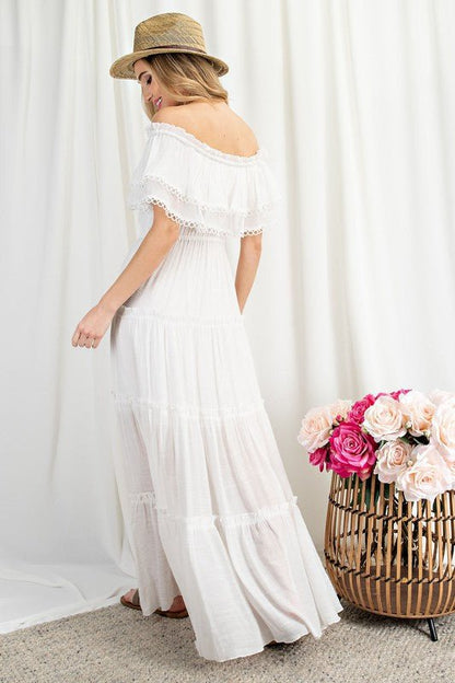 Off the Shoulder Ruffle Maxi Dress - Global Village Kailua Boutique