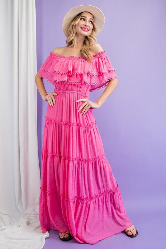 Off the Shoulder Ruffle Maxi Dress - Global Village Kailua Boutique