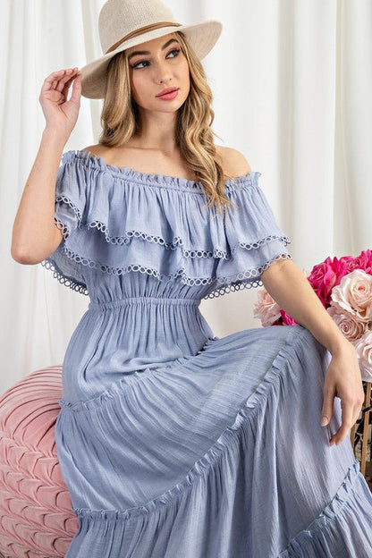 Off the Shoulder Ruffle Maxi Dress - Global Village Kailua Boutique