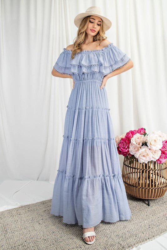 Off the Shoulder Ruffle Maxi Dress - Global Village Kailua Boutique