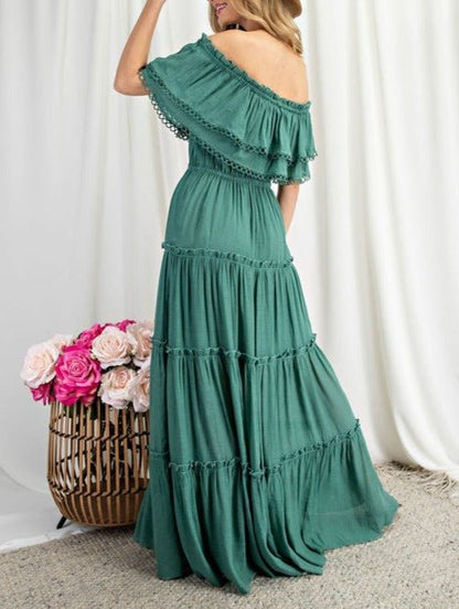 Off the Shoulder Ruffle Maxi Dress - Global Village Kailua Boutique