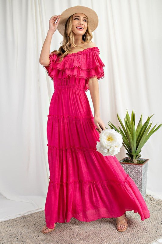 Off the Shoulder Ruffle Maxi Dress - Global Village Kailua Boutique