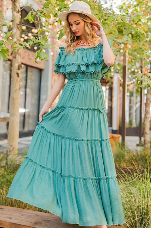 Off the Shoulder Ruffle Maxi Dress - Global Village Kailua Boutique