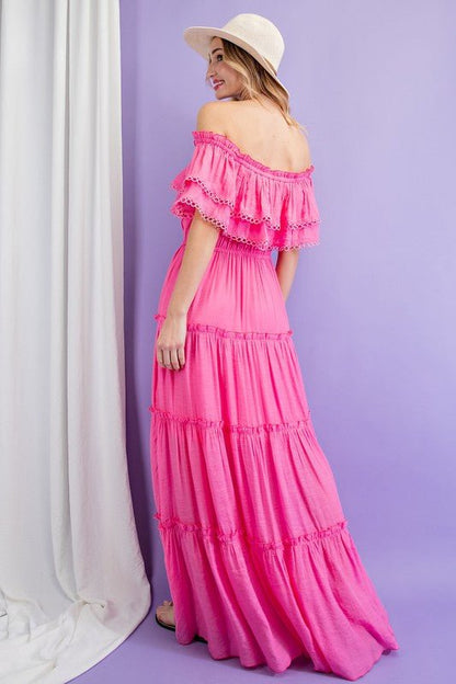 Off the Shoulder Ruffle Maxi Dress - Global Village Kailua Boutique