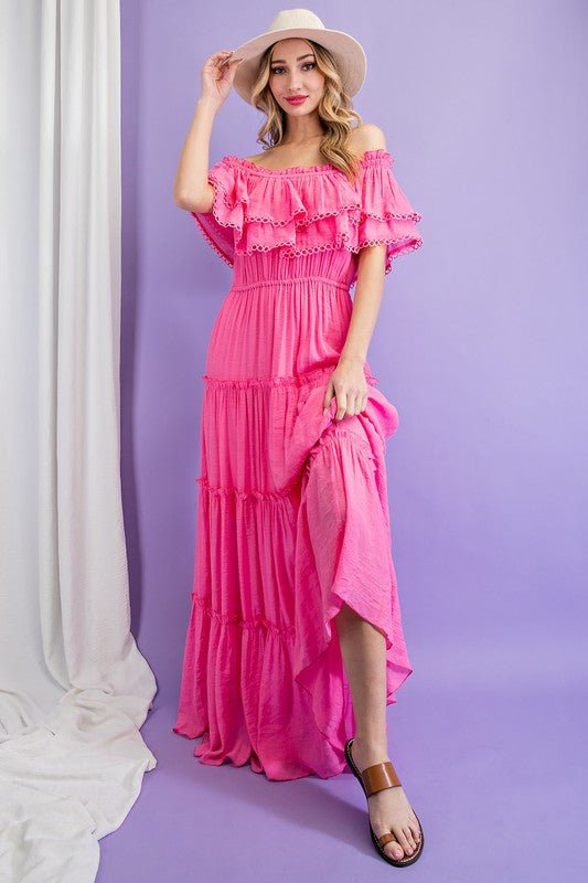 Off the Shoulder Ruffle Maxi Dress - Global Village Kailua Boutique