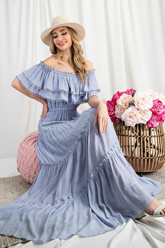 Off the Shoulder Ruffle Maxi Dress - Global Village Kailua Boutique