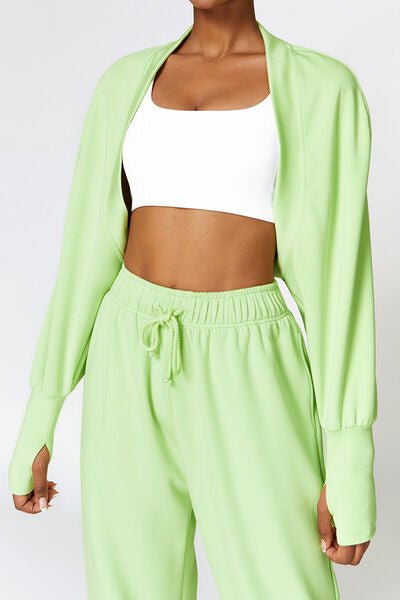 Open Front Long Sleeve Cropped Active Outerwear - Global Village Kailua Boutique