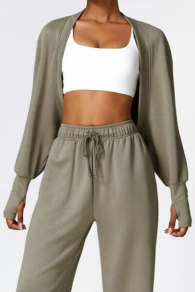 Open Front Long Sleeve Cropped Active Outerwear - Global Village Kailua Boutique