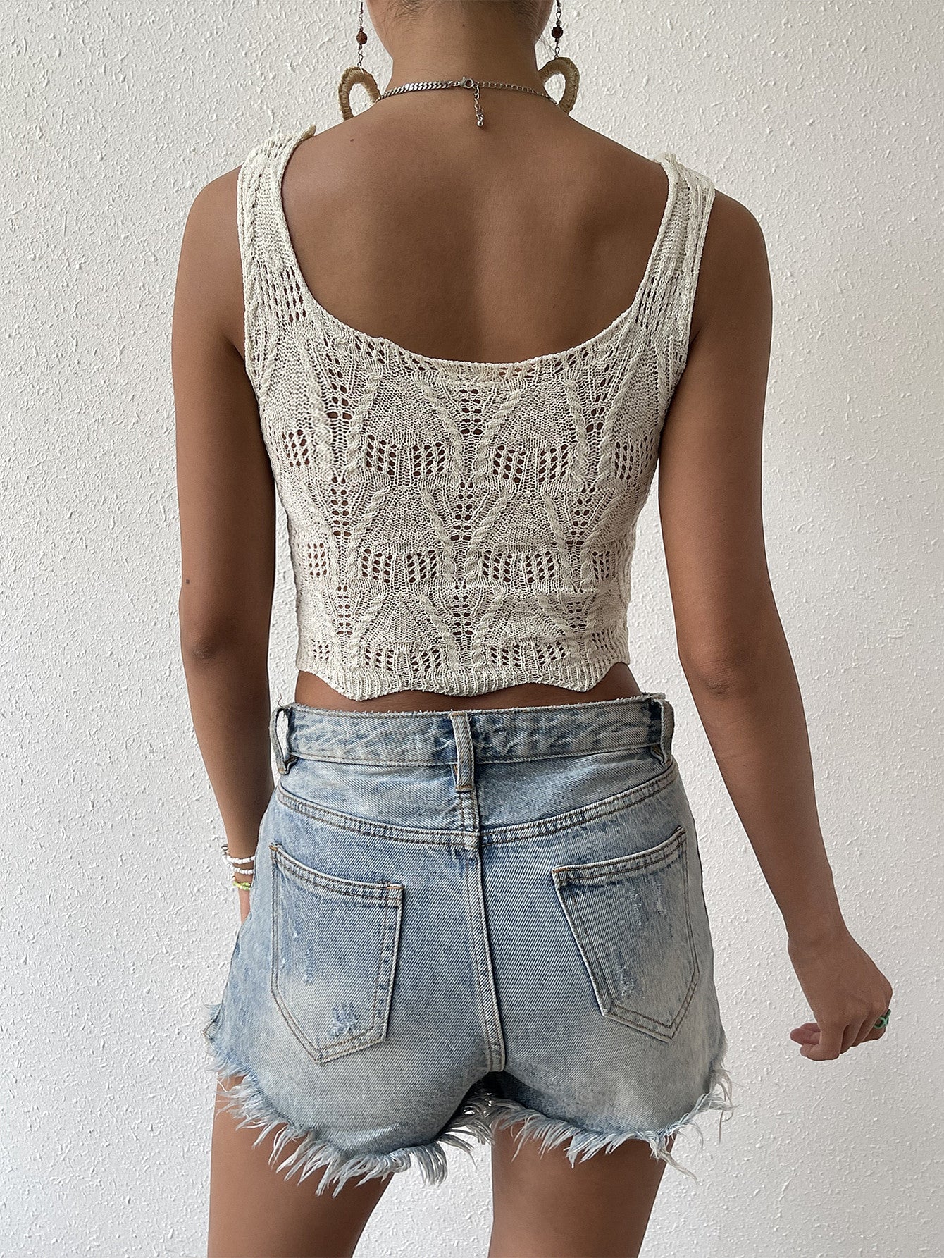 Openwork Fitted Crop Knit Tank - Global Village Kailua Boutique