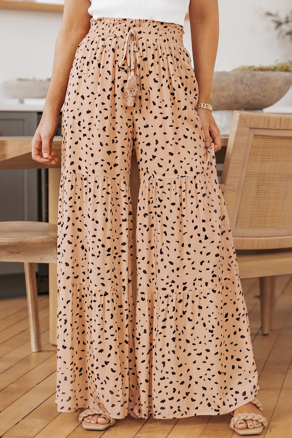Peach Printed Wide Tiered Pants - Global Village Kailua Boutique