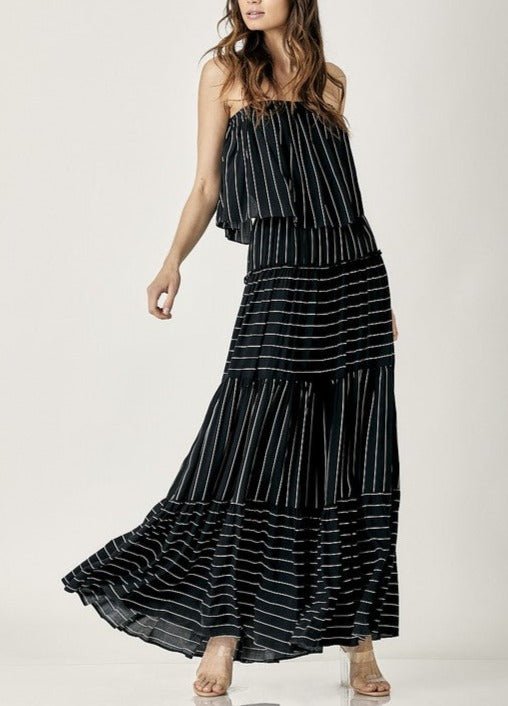 Pin Stripe Print Tube Maxi Dress - Global Village Kailua Boutique