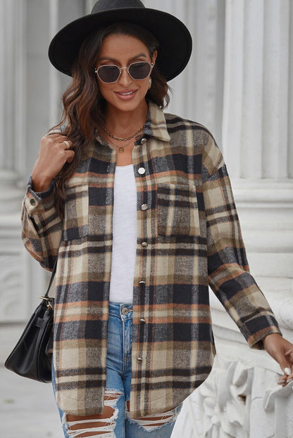 Plaid Curved Hem Longline Shacket - Global Village Kailua Boutique