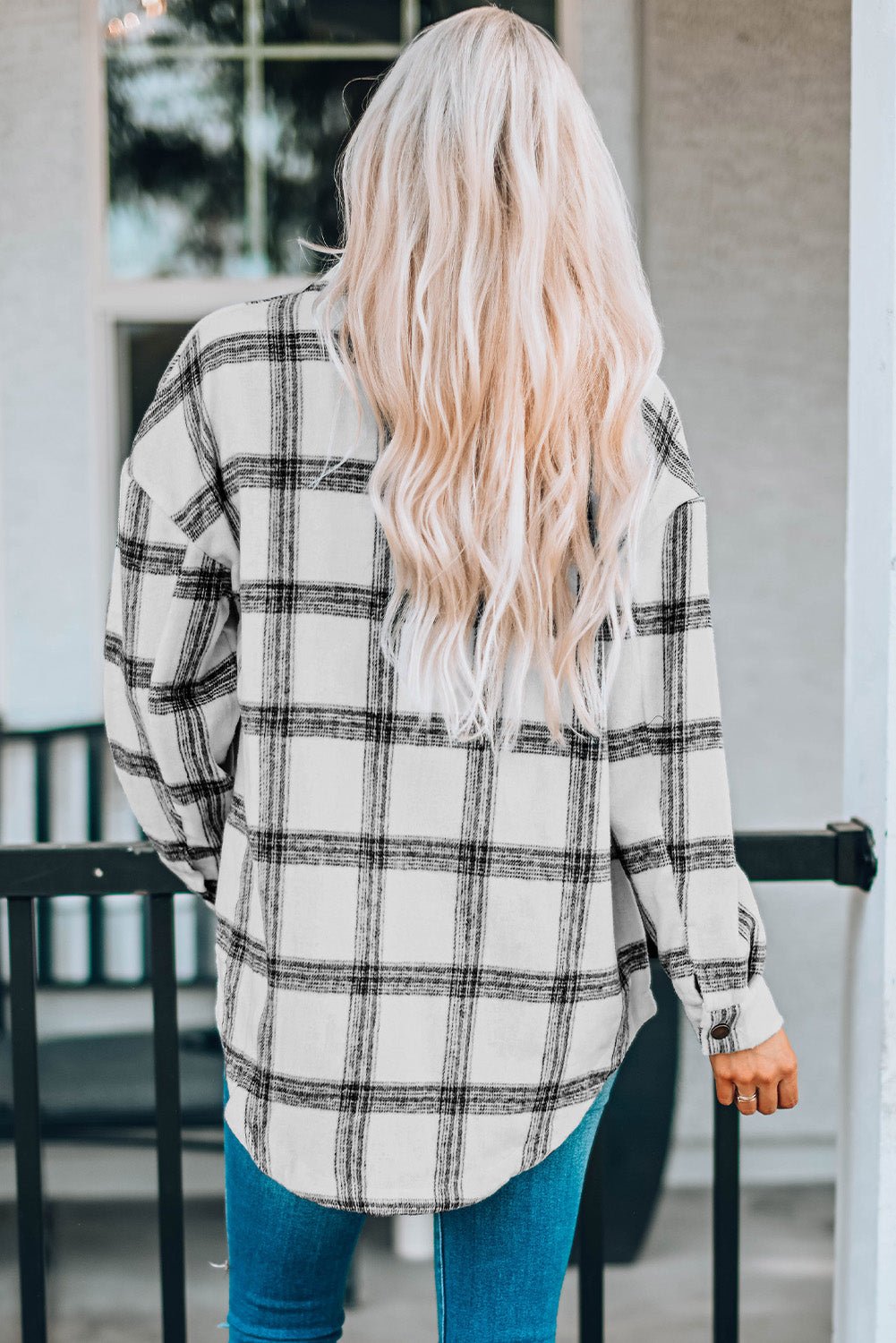 Plaid Curved Hem Longline Shacket - Global Village Kailua Boutique