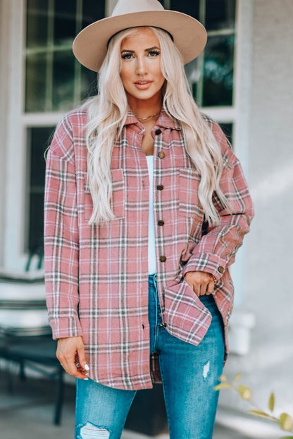 Plaid Curved Hem Longline Shacket - Global Village Kailua Boutique