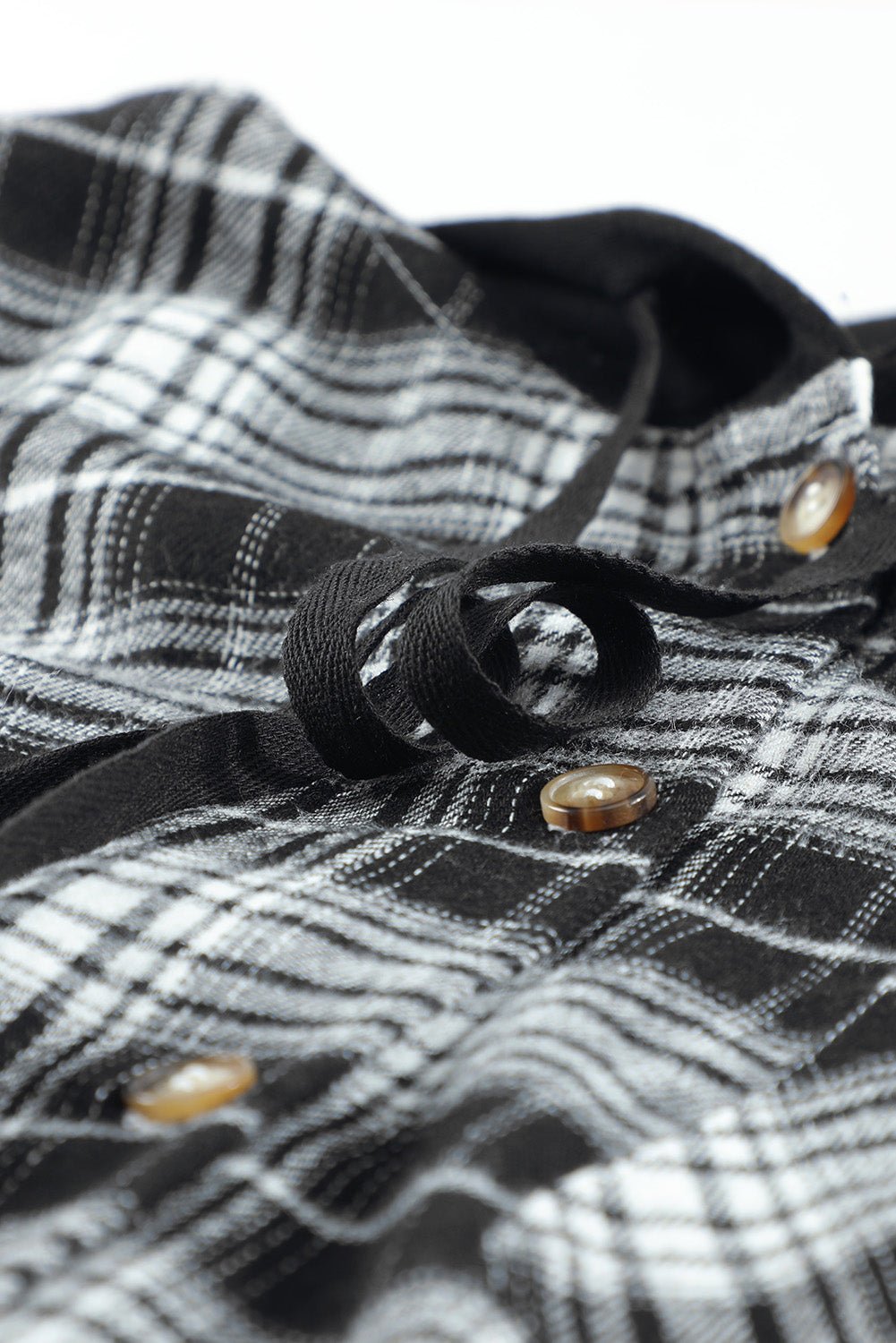 Plaid Drawstring Hooded Shirt Jacket - Global Village Kailua Boutique