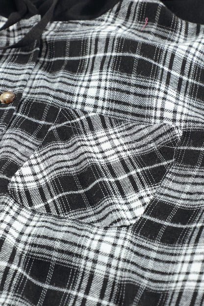Plaid Drawstring Hooded Shirt Jacket - Global Village Kailua Boutique