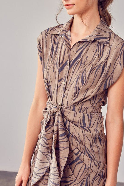 Collar Button Tie Front Mini Dress Global Village Kailua Boutique