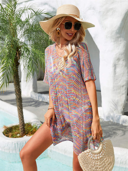 Printed Openwork Slit Cover-Up - Global Village Kailua Boutique