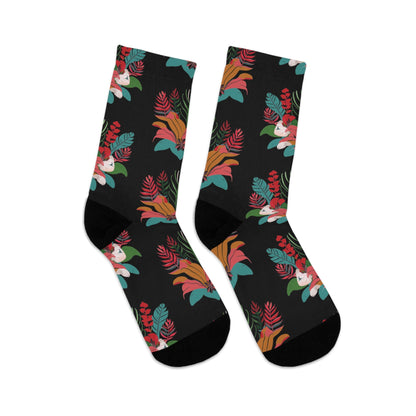 Recycled Poly Socks Tropical Floral Black - Global Village Kailua Boutique