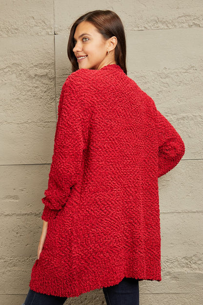 Red Long Open Front Popcorn Cardigan - Global Village Kailua Boutique