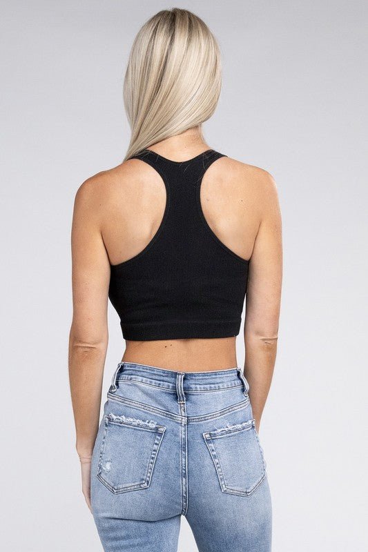 Ribbed Cropped Racerback Tank Top - Global Village Kailua Boutique