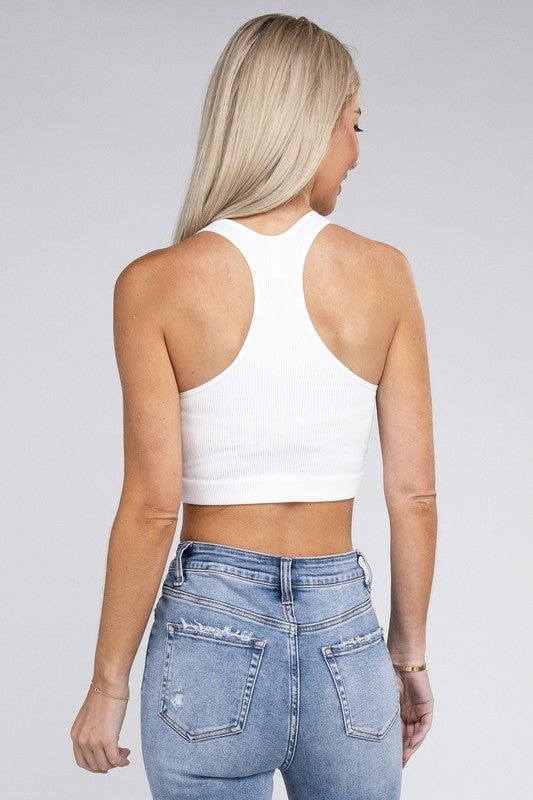 Ribbed Cropped Racerback Tank Top - Global Village Kailua Boutique