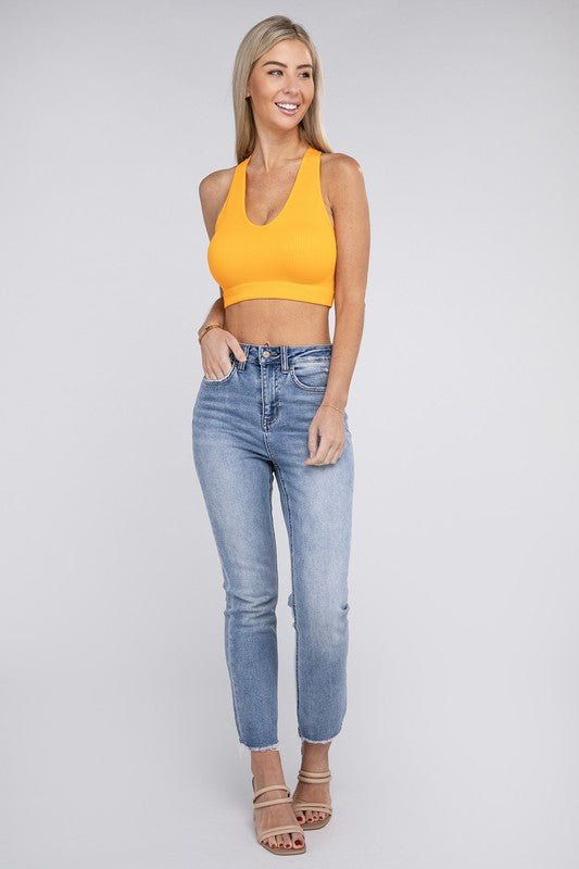 Ribbed Cropped Racerback Tank Top - Global Village Kailua Boutique