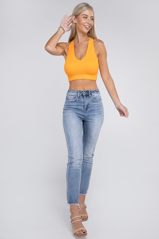 Ribbed Cropped Racerback Tank Top - Global Village Kailua Boutique
