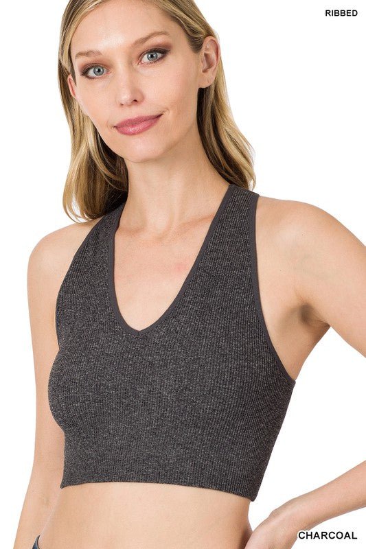 Ribbed Cropped Racerback Tank Top - Global Village Kailua Boutique