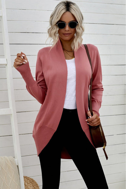 Ribbed Hem Open Front Cardigan - Global Village Kailua Boutique
